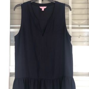 Lilly Pulitzer Navy Blouse/Tank with ruffle hem.